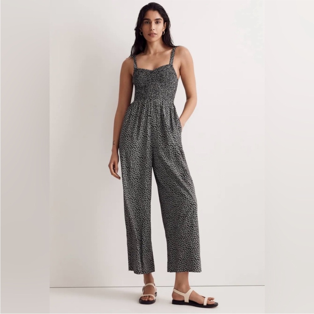 Madewell Lucie Wide Leg Black & White FloralJumpsuit